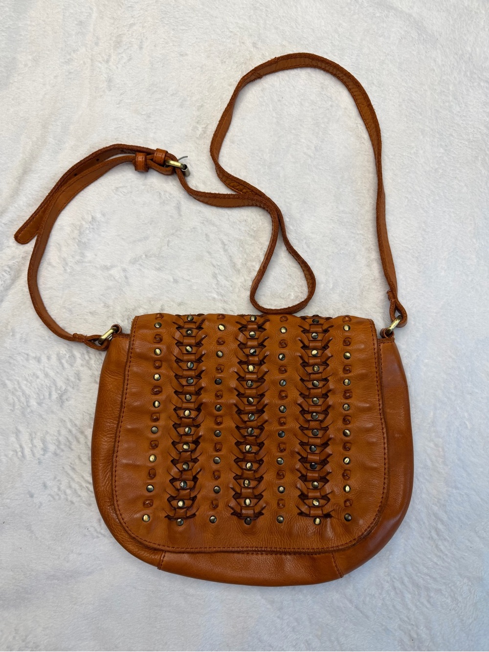 Chestnut Brown Leather Studded Crossbody Bag